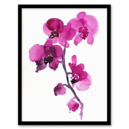 Artery8 Elegant Pink Orchid Abstract Floral Watercolour Framed Wall Art - Size: A4 - thumbnail 1