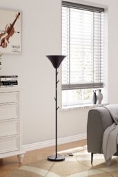 Living and Home Modern 1-Light Floor Lamp with Coat Rack in Black - thumbnail 2