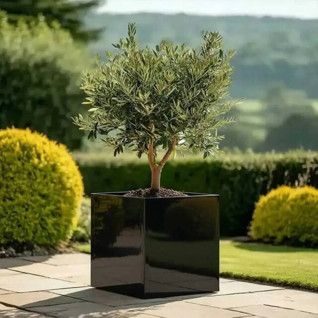 Access Garden Products 50cm Zinc Galvanised Polished Black Square Planter - image 1