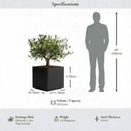 Access Garden Products 50cm Zinc Galvanised Polished Black Square Planter - thumbnail 3