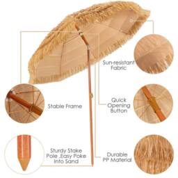 Costway 2m Outdoor Patio Umbrella Garden Parasol Portable Beach Poolside in Natural - thumbnail 5