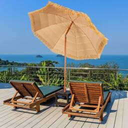 Costway 2m Outdoor Patio Umbrella Garden Parasol Portable Beach Poolside in Natural - thumbnail 3