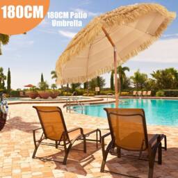 Costway 2m Outdoor Patio Umbrella Garden Parasol Portable Beach Poolside in Natural - thumbnail 6