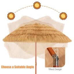 Costway 2m Outdoor Patio Umbrella Garden Parasol Portable Beach Poolside in Natural - thumbnail 4