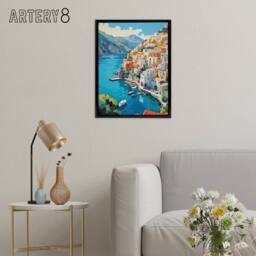 "Artery8 Amalfi Coast Italy Coastal Landscape Framed Canvas Wall Art Print in Blue - Size: W12"" x H16""" - thumbnail 3