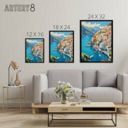 "Artery8 Amalfi Coast Italy Coastal Landscape Framed Canvas Wall Art Print in Blue - Size: W12"" x H16""" - thumbnail 4