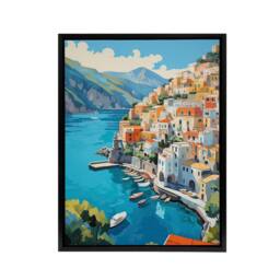 "Artery8 Amalfi Coast Italy Coastal Landscape Framed Canvas Wall Art Print in Blue - Size: W12"" x H16""" - thumbnail 1