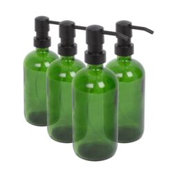 Harbour Housewares 500ml Glass Soap Dispensers - 4x Refillable Hand Wash Bottle with Pump in Green - thumbnail 1