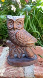 Inspirational Gifting Small Owl on Oak Branch Figurine Sculpture Ornament in Bronze - thumbnail 1
