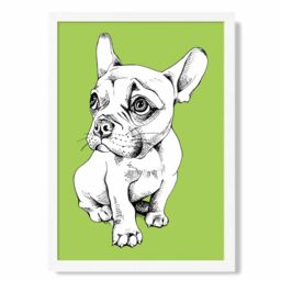 ARTZE Sketch French Bulldog on Bright Green Framed Print SIZE: A3 with White Frame - Size: A4 - thumbnail 1