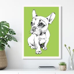 ARTZE Sketch French Bulldog on Bright Green Framed Print SIZE: A3 with White Frame - Size: A4 - thumbnail 2