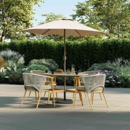 Charles Bentley Almada 4 Seater Dining Set in Light Grey - Size: 4 Person