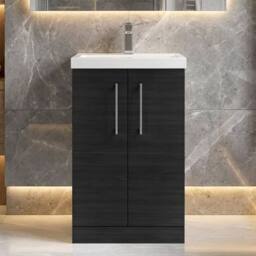 Balterley Contemporary Bathroom Floor Standing 2 Soft-Close Door Vanity Unit & Mid-Edge Ceramic Basin, Charcoal Black, 500 mm in Black - thumbnail 9