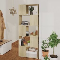 Berkfield Home Book Cabinet Room Divider Sonoma Oak 60x24x155 cm in Brown - Size: 60 x 24 x 155 cm - thumbnail 1