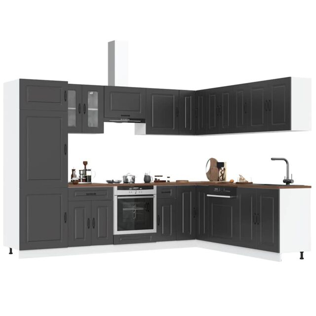 Berkfield Home 14 Piece Kitchen Cabinet Set Kalmar Black Engineered Wood - image 1