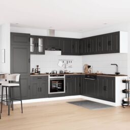 Berkfield Home 14 Piece Kitchen Cabinet Set Kalmar Black Engineered Wood - thumbnail 3