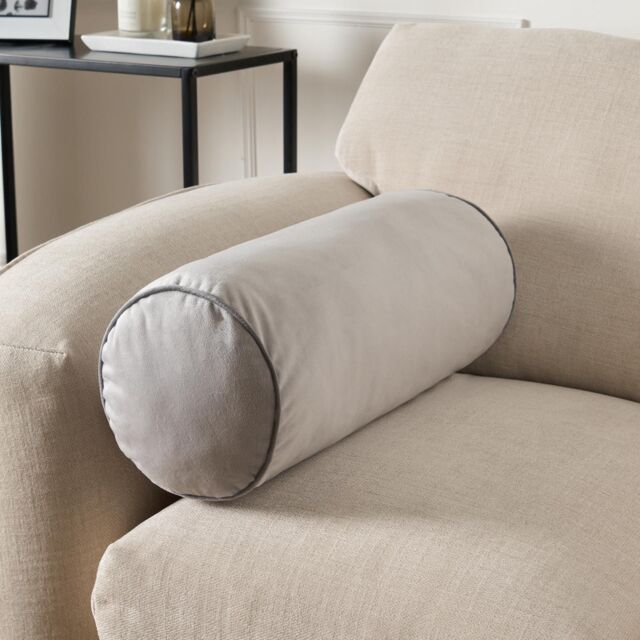 OHS Matte Velvet Filled Bolster Cushion Scatter Throw Pillow in Light Grey - image 1
