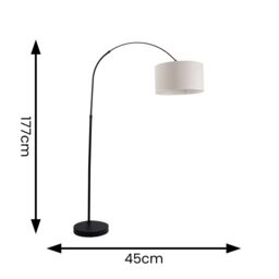 ValueLights Louis Black Metal Arched Floor Lamp with Linen Trim Drum Lamp Shade in White - thumbnail 6