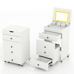 Costway 3-in-1 Vanity Desk Set w/Flip-top Mirror & Lights Makeup Table w/Stool in White - thumbnail 1