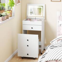 Costway 3-in-1 Vanity Desk Set w/Flip-top Mirror & Lights Makeup Table w/Stool in White - thumbnail 4