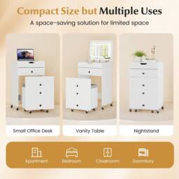Costway 3-in-1 Vanity Desk Set w/Flip-top Mirror & Lights Makeup Table w/Stool in White - thumbnail 3