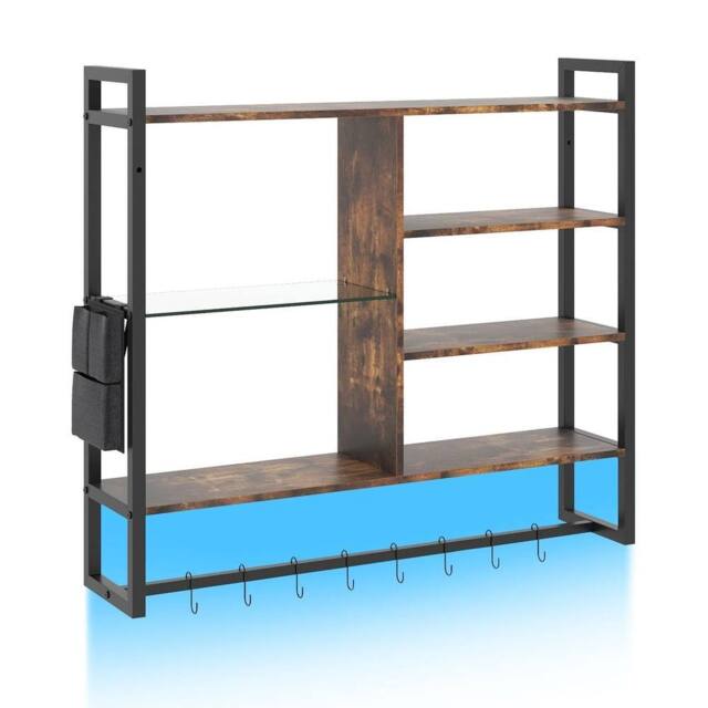Havendro 107 CM Gaming Floating Shelves with LED Lights in Brown - image 1