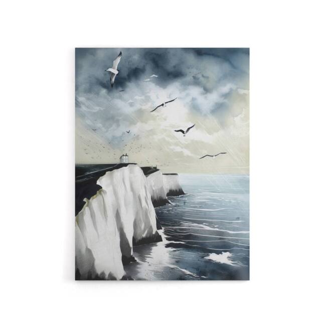 "Artery8 Seagulls Over Dover Cliffs In England Canvas Wall Art Print in Blue - Size: W18"" x H24""" - image 1