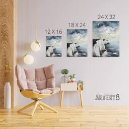 "Artery8 Seagulls Over Dover Cliffs In England Canvas Wall Art Print in Blue - Size: W18"" x H24""" - thumbnail 4