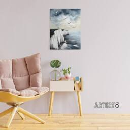 "Artery8 Seagulls Over Dover Cliffs In England Canvas Wall Art Print in Blue - Size: W18"" x H24""" - thumbnail 3