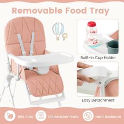 Costway Foldable High Chair Easy Clean Compact Highchair w/ Tray in Pink - thumbnail 6