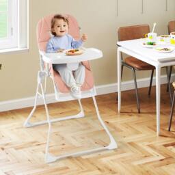 Costway Foldable High Chair Easy Clean Compact Highchair w/ Tray in Pink - thumbnail 4
