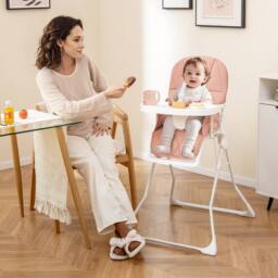 Costway Foldable High Chair Easy Clean Compact Highchair w/ Tray in Pink