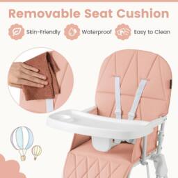 Costway Foldable High Chair Easy Clean Compact Highchair w/ Tray in Pink - thumbnail 8