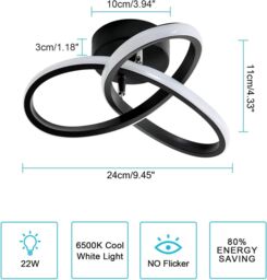 COMELY Modern LED Ceiling Light, 22W Clover-Shaped Designer Ceiling Lamp, 6500K in Black - thumbnail 5