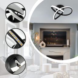 COMELY Modern LED Ceiling Light, 22W Clover-Shaped Designer Ceiling Lamp, 6500K in Black - thumbnail 6