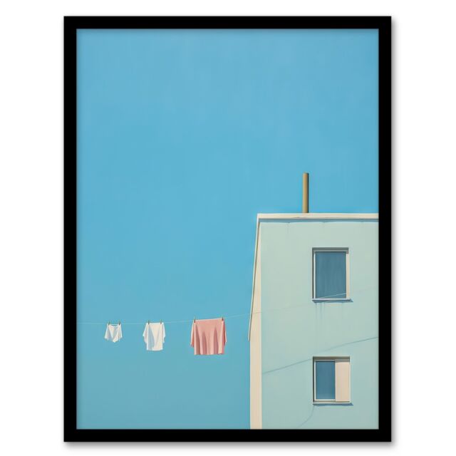 Artery8 Wall Art Print My Neighbours Pants By Amy Denver Minimalist Soft Pastel Blue Laundry Room Minimalism Simple Modern Artwork Art Framed - image 1