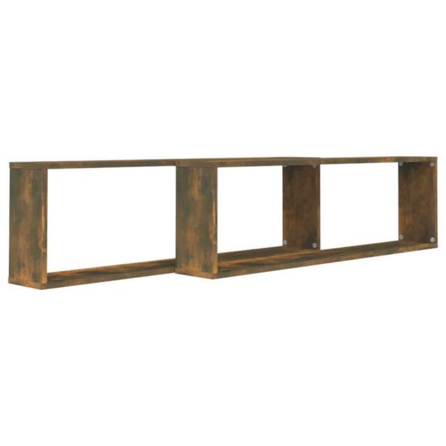 Berkfield Home Wall Cube Shelves 2 pcs Smoked Oak 100x15x30 cm Engineered Wood in Brown - Size: 100 x 15 x 30 cm - image 1