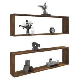 Berkfield Home Wall Cube Shelves 2 pcs Smoked Oak 100x15x30 cm Engineered Wood in Brown - Size: 100 x 15 x 30 cm - thumbnail 8