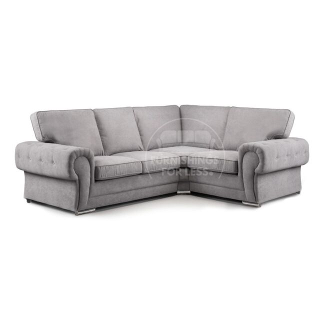 Furnishings For Less UK Milan 4 Seater L Shaped Corner Sofa Full Back Chesterfield Arms Grey Right Hand Facing - image 1