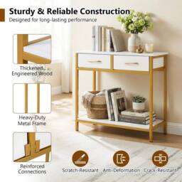VOGREX Modern Entryway Table, 2 Fabric Drawers Open Compartment in White - thumbnail 4