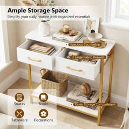 VOGREX Modern Entryway Table, 2 Fabric Drawers Open Compartment in White - thumbnail 6