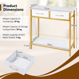 VOGREX Modern Entryway Table, 2 Fabric Drawers Open Compartment in White - thumbnail 3
