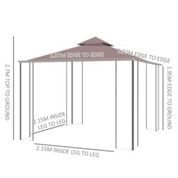 OUTSUNNY 3 x 3(m) Patio Gazebo Canopy Garden Pavilion with 2 Tier Roof in Brown - thumbnail 3