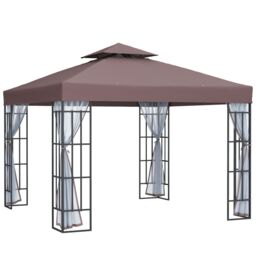 OUTSUNNY 3 x 3(m) Patio Gazebo Canopy Garden Pavilion with 2 Tier Roof in Brown - thumbnail 2