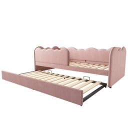 STILVORA 3ft Single Velvet Daybed with Pull-Out Trundle in Pink - thumbnail 6