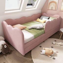STILVORA 3ft Single Velvet Daybed with Pull-Out Trundle in Pink - thumbnail 9