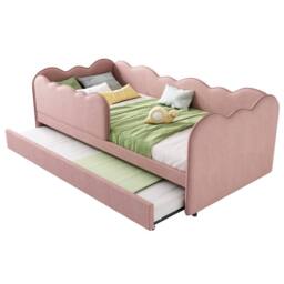 STILVORA 3ft Single Velvet Daybed with Pull-Out Trundle in Pink - thumbnail 7