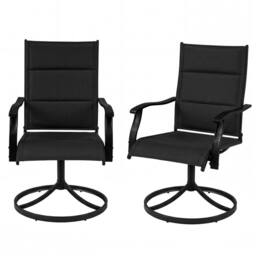 Costway Padded Patio Swivel Chairs Set of 2 Ergonomic Outdoor Dining Chairs in Black - thumbnail 3