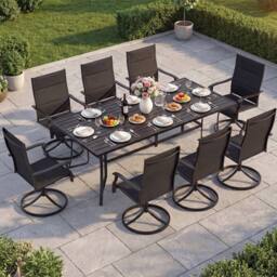 Costway Padded Patio Swivel Chairs Set of 2 Ergonomic Outdoor Dining Chairs in Black - thumbnail 8