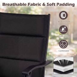 Costway Padded Patio Swivel Chairs Set of 2 Ergonomic Outdoor Dining Chairs in Black - thumbnail 6